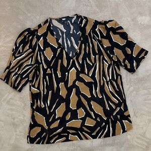 DKNY Black and Brown Abstract Blouse